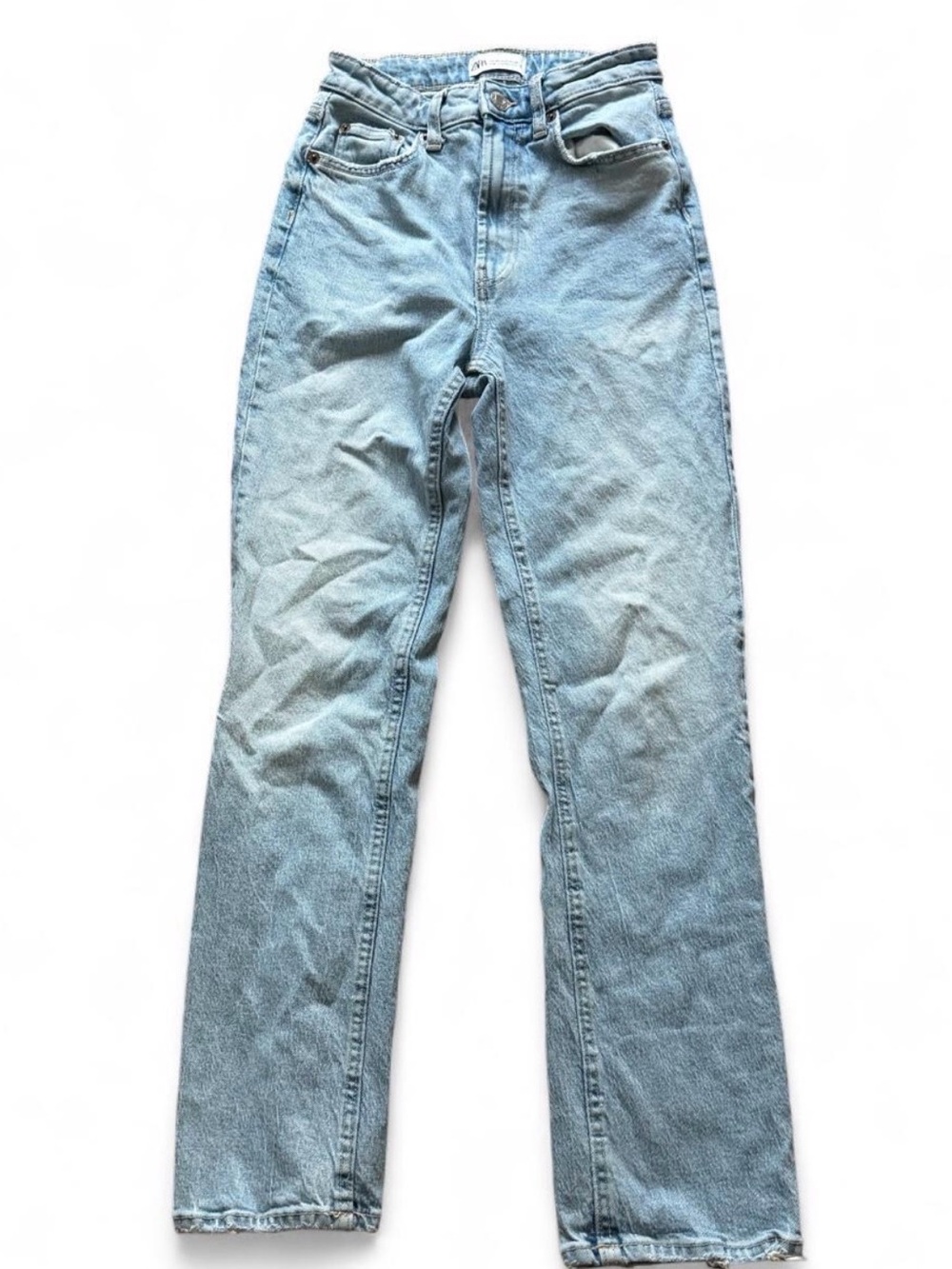 Zara Light Blue High-Rise Straight Jeans